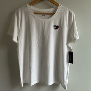 White Short Sleeve Tee with Heart Patch